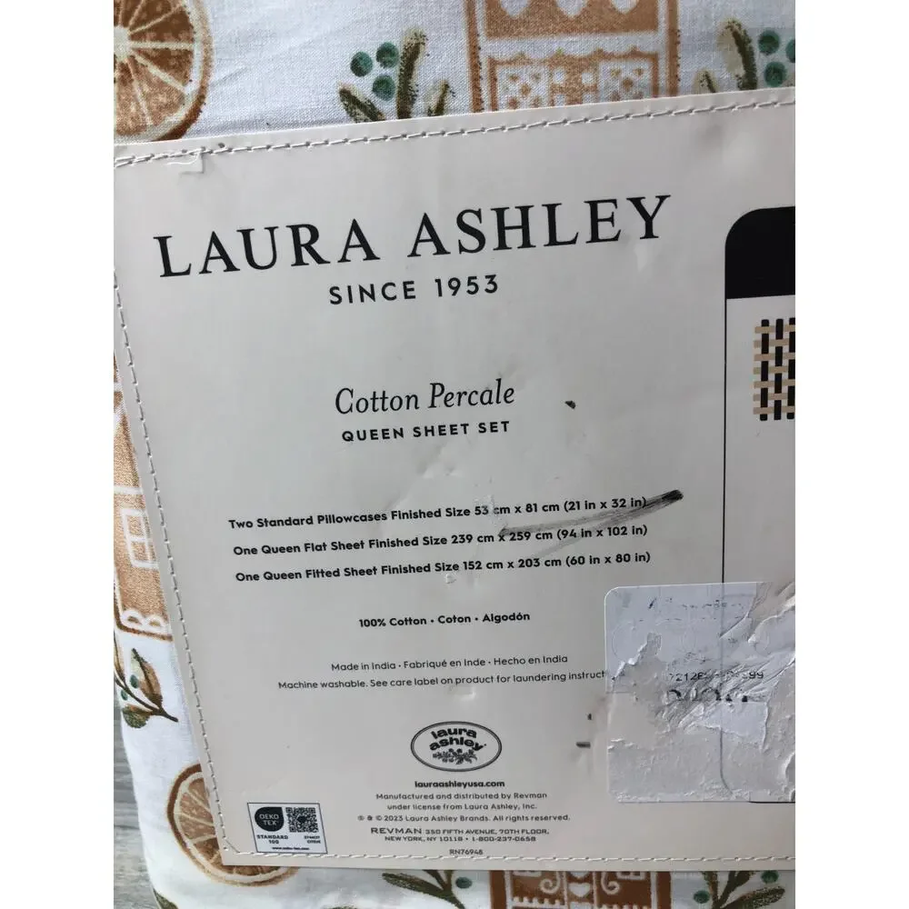 Laura Ashley King Sheet Set Cotton Percale Gingerbread Holiday Print Breathable
